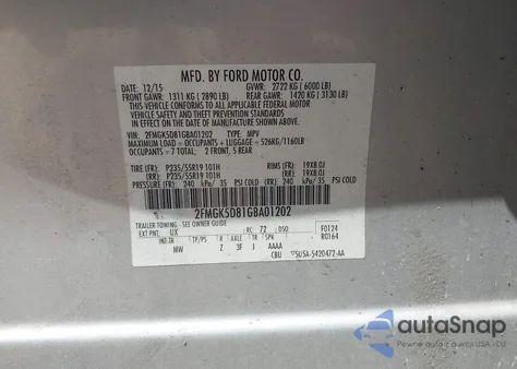 2016 Ford Flex Limited from USA, damaged, VIN 2FMGK5D81GBA01202